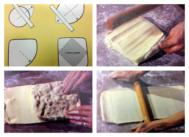 The first picture explains how to roll out a dough into a uniform rectangle